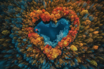 Heart shape lake. Generative AI