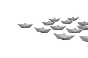 Arrangement of paper boat on white background