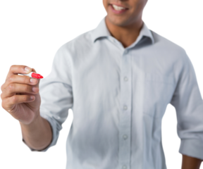 Man writing on invisible screen