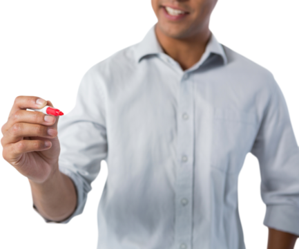 Man writing on invisible screen