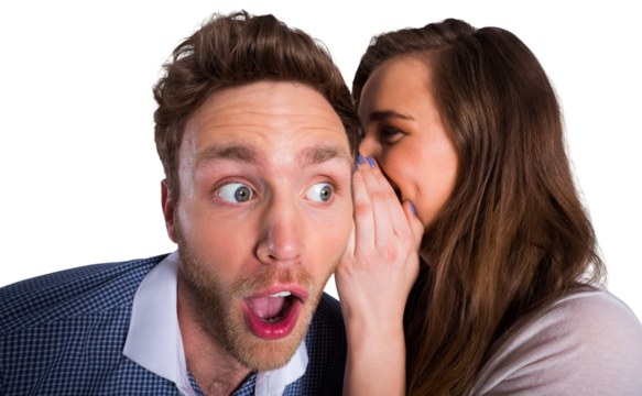 Woman whispering secret into friends ear - Powered by Adobe