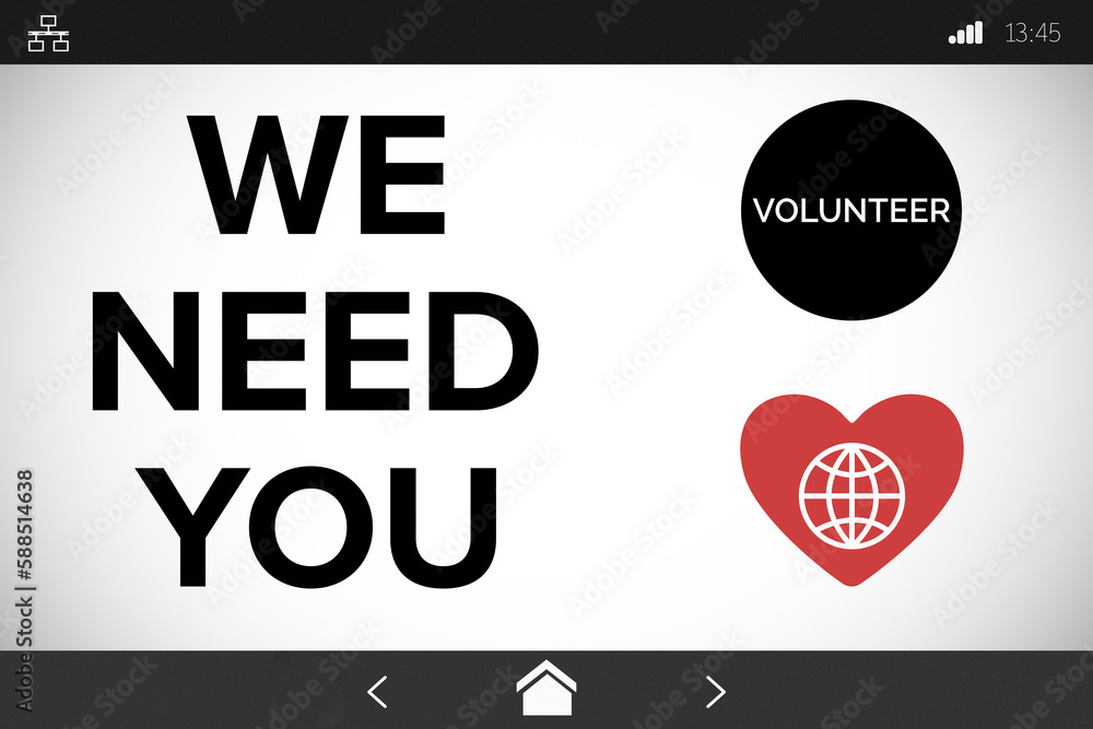 Poster we need you text with icons on screen