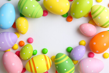 Easter eggs on a light background, festive background 