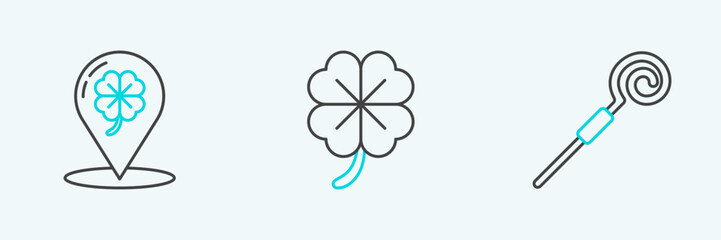 Set line Walking stick, Location and four leaf clover and Four icon. Vector
