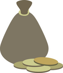 Illustration of coin bag and coins