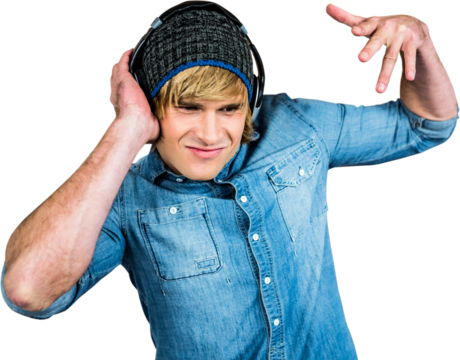 Cheerful hipster listening to music