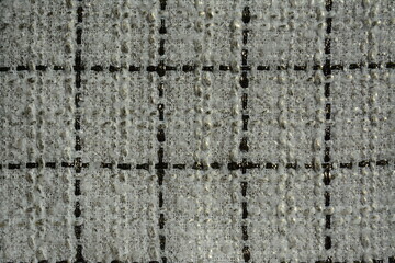 Beige sheen burlap-textured wool fabric with check