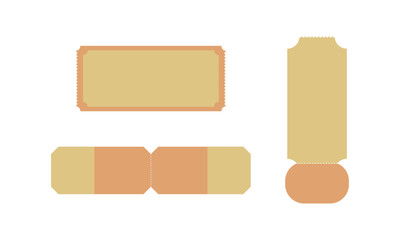 Set of yellow cinema, theatre, festival, and concert tickets isolated on the white background.