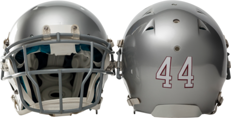 Close up of silver colored sports helmets
