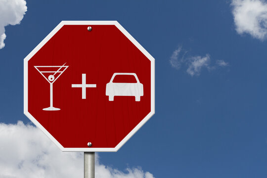 Dont drink and drive message on red street stop sign