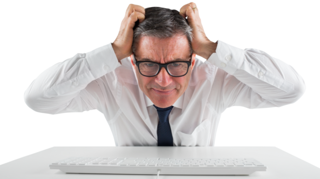 Stressed businessman using a keyboard