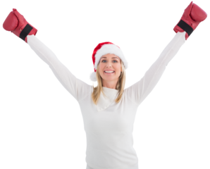 Festive blonde in boxing gloves 