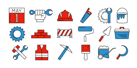 International Labour Day icons set. 1st May Worker s Day.