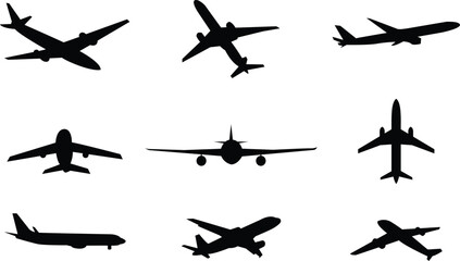 A vector collection of aeroplanes in different positions 