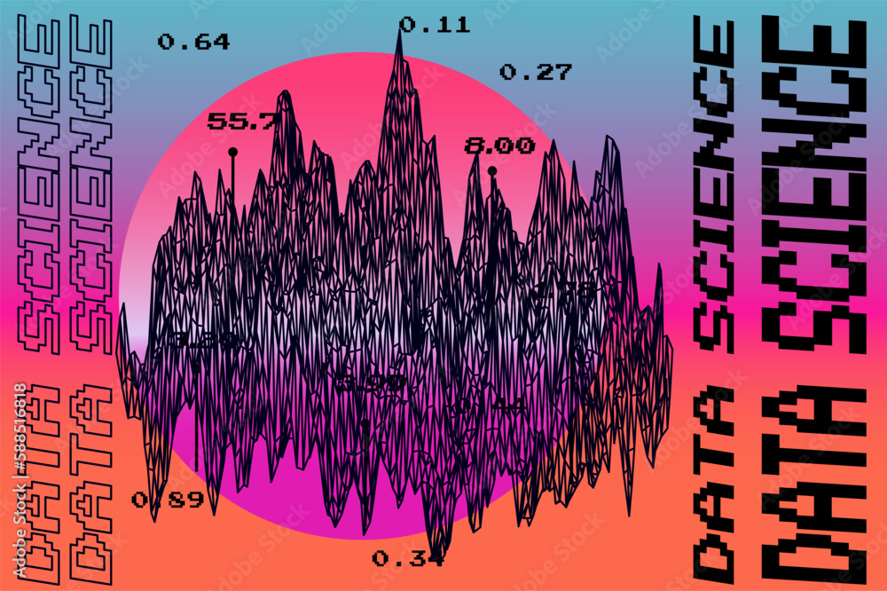 Poster Data visualization in a 3D abstract geometric graph. Analysis and mathematical statistics subject illustration.