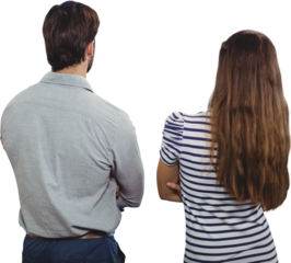 Rear view of a man and woman with crossed arms