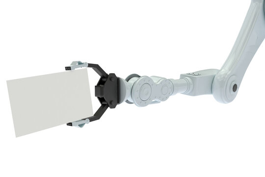 Cropped image of robotic arm holding placard