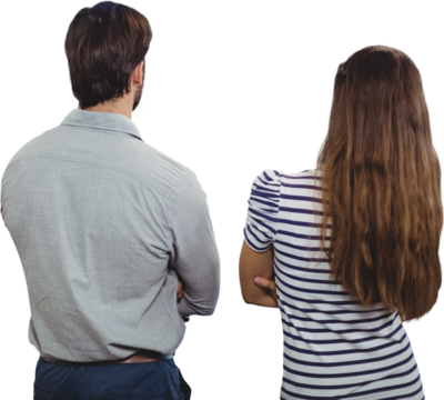 Rear view of a man and woman with crossed arms 