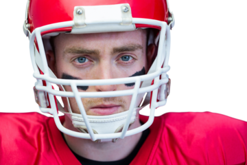 Portrait of focused american football player wearing his helmet