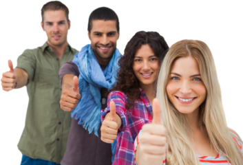 Friends giving thumbs up