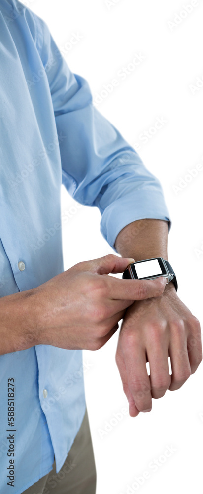 Poster man using smart watch