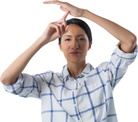 Woman making a timeout hand gesture
