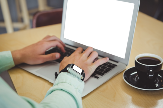 Cropped image of businessman using laptop