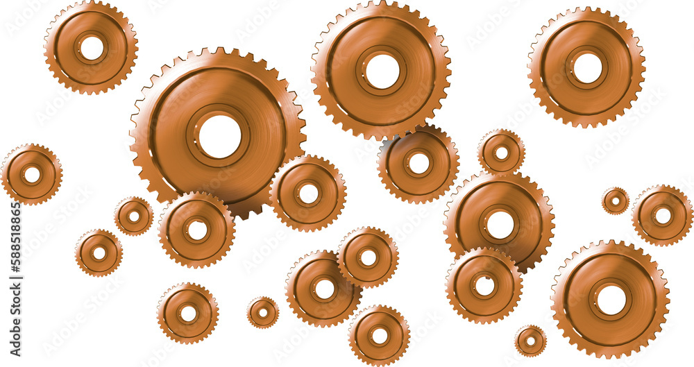 Poster Digital composite image of various sized bronze gears