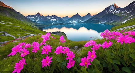 illustration of beautiful landscape in the alps, with a lake