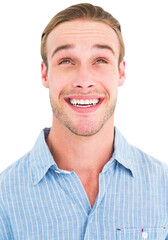 Obraz premium Portrait of smiling man in shirt looking up