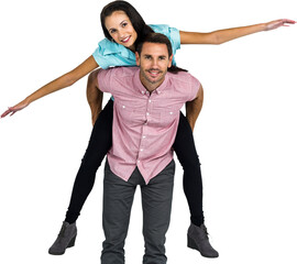 Smiling man with piggy back to his girlfriend