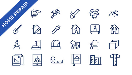 Outline web icons set - construction, home repair tools. Thin line web icons collection. Simple vector illustration