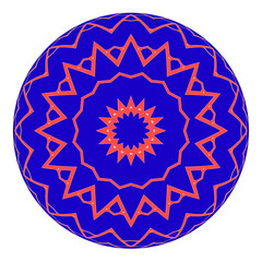 blaue kugel mit rosa stern- und zick-zack-muster