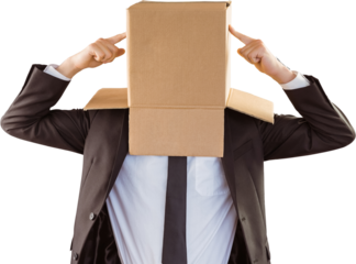Anonymous businessman pointing to box