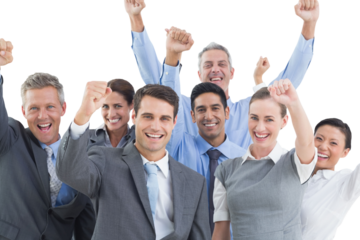 Business people cheering in office
