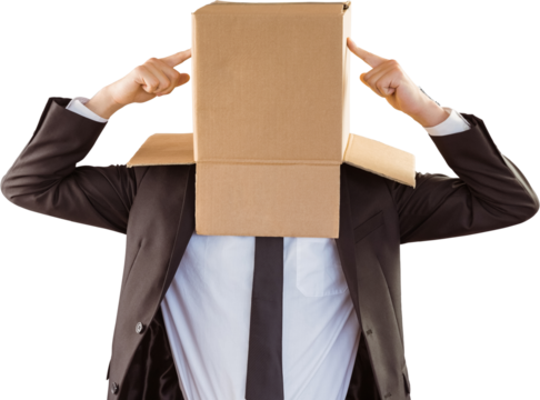 Anonymous businessman pointing to box