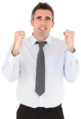Portrait of a cheerful businessman with the fists up