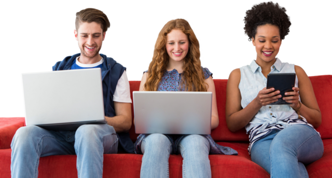 Creative team using laptops and digital tablet