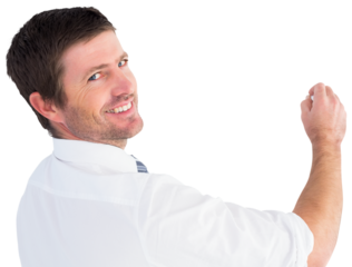 Business man writing with chalk