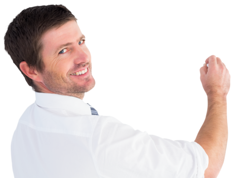 Business man writing with chalk