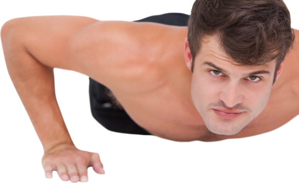 Fit shirtless man doing push ups
