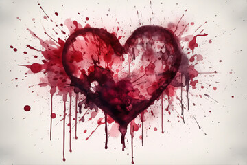 Obraz na płótnie Canvas Generative AI. Red Splash Watercolor Heart Illustration on White Background.