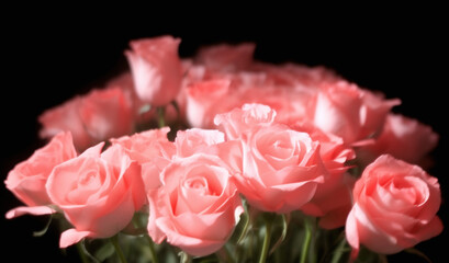 Fototapeta premium Pink roses on a black background
