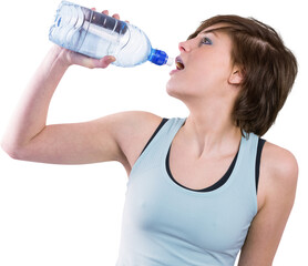 Pretty brunette drinking water