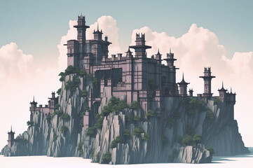 Castle on a mountain cliff illustration