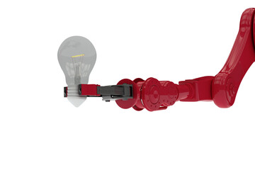 Composite image of robotic arm holding light bulb