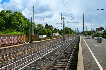 Fototapeta na wymiar Leverkusen, Germany: Railway station. Tracks on train station.