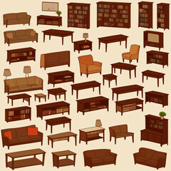 Isometric furniture icons set illustration, sofa, lamb, armchair - Generative AI