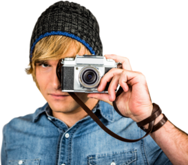 Serious hipster man taking picture