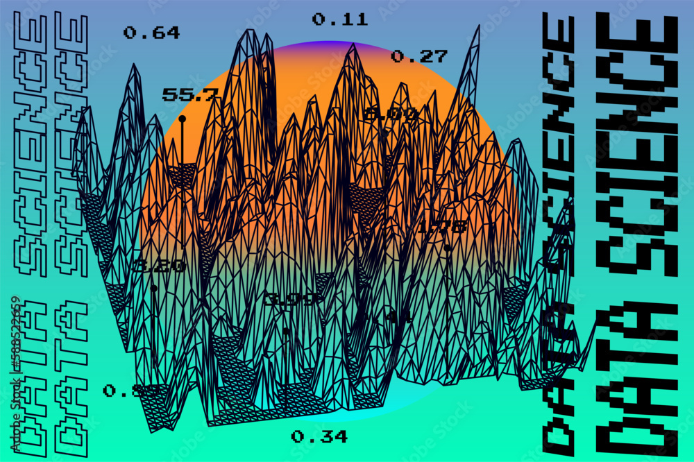 Aufkleber Data visualization in a 3D abstract geometric graph. Analysis and mathematical statistics subject illustration.